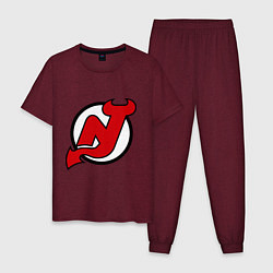 Пижама хлопковая мужская New Jersey Devils, цвет: меланж-бордовый