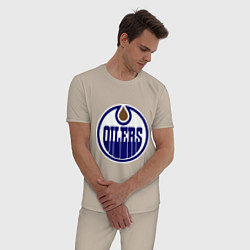 Пижама хлопковая мужская Edmonton Oilers, цвет: миндальный — фото 2