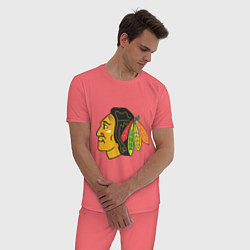 Пижама хлопковая мужская Chicago Blackhawks, цвет: коралловый — фото 2