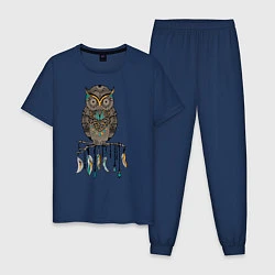 Пижама хлопковая мужская Сова-шаман, цвет: тёмно-синий