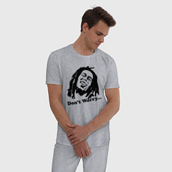 Пижама хлопковая мужская Bob Marley: Don't worry, цвет: меланж — фото 2