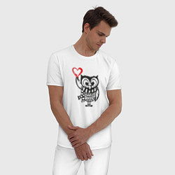 Пижама хлопковая мужская Сова с сердцем, цвет: белый — фото 2