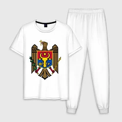 Пижама хлопковая мужская Молдавия герб, цвет: белый