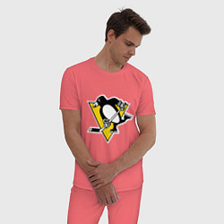 Пижама хлопковая мужская Pittsburgh Penguins, цвет: коралловый — фото 2