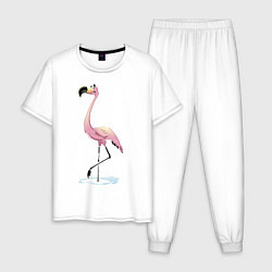 Пижама хлопковая мужская Гордый фламинго, цвет: белый