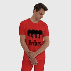 Пижама хлопковая мужская The Beatles: Faces, цвет: красный — фото 2