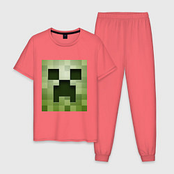 Пижама хлопковая мужская Мinecraft creeper, цвет: коралловый