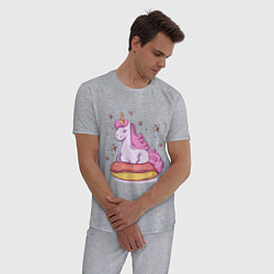 Пижама хлопковая мужская Единорог на пончике, цвет: меланж — фото 2
