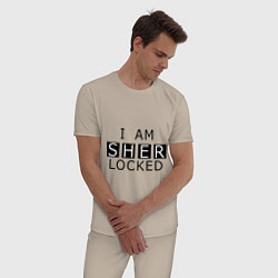 Пижама хлопковая мужская I am Sherlocked, цвет: миндальный — фото 2