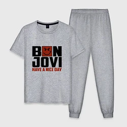 Пижама хлопковая мужская Bon Jovi: Nice day, цвет: меланж