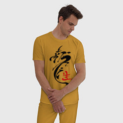 Пижама хлопковая мужская Иероглиф дракон, цвет: горчичный — фото 2