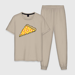 Пижама хлопковая мужская Bitcoin Pizza, цвет: миндальный
