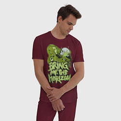 Пижама хлопковая мужская Bring Me The Horizon: Green Girl, цвет: меланж-бордовый — фото 2