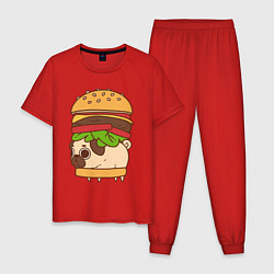 Пижама хлопковая мужская Мопс-бургер, цвет: красный