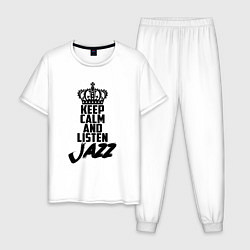 Пижама хлопковая мужская Keep Calm & Listen Jazz, цвет: белый