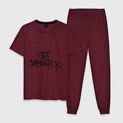 Пижама хлопковая мужская Get sherlock, цвет: меланж-бордовый