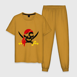 Пижама хлопковая мужская Пиратская футболка, цвет: горчичный