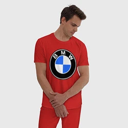 Пижама хлопковая мужская Logo BMW, цвет: красный — фото 2