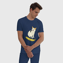 Пижама хлопковая мужская Cat no banana meme, цвет: тёмно-синий — фото 2