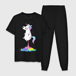 Пижама хлопковая мужская Взлет единорога цвета черный — фото 1