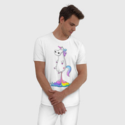 Пижама хлопковая мужская Взлет единорога, цвет: белый — фото 2