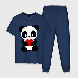 Пижама хлопковая мужская Пандочка с сердцем, цвет: тёмно-синий