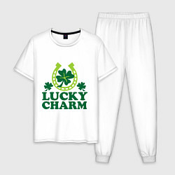 Пижама хлопковая мужская Lucky charm - подкова, цвет: белый