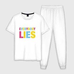 Пижама хлопковая мужская Everybody Lies, цвет: белый