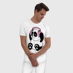 Пижама хлопковая мужская Panda in headphones панда в наушниках, цвет: белый — фото 2