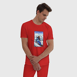 Пижама хлопковая мужская Лыжный Спорт, цвет: красный — фото 2