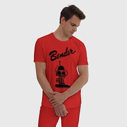 Пижама хлопковая мужская Bender monochrome, цвет: красный — фото 2