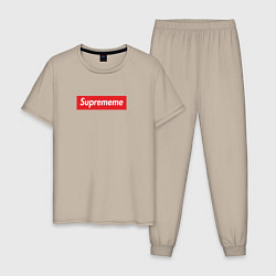 Пижама хлопковая мужская Suprememe, цвет: миндальный