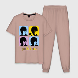 Пижама хлопковая мужская The Beatles: pop-art, цвет: пыльно-розовый
