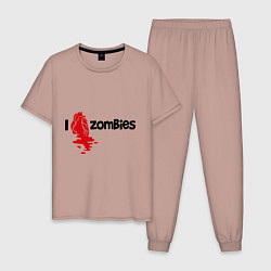 Пижама хлопковая мужская I love zombies, цвет: пыльно-розовый