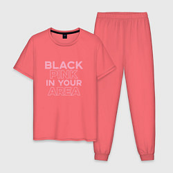 Пижама хлопковая мужская Black Pink in youe area, цвет: коралловый