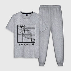 Пижама хлопковая мужская Японские электросети, цвет: меланж