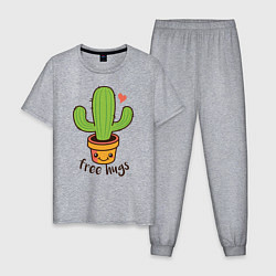 Пижама хлопковая мужская Cactus: free hugs, цвет: меланж