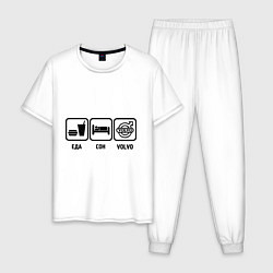 Пижама хлопковая мужская Еда, сон и Volvo, цвет: белый