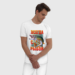 Пижама хлопковая мужская Футболка для рыбалки, цвет: белый — фото 2