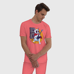 Пижама хлопковая мужская Кот Рокер, цвет: коралловый — фото 2