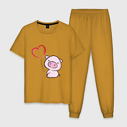 Пижама хлопковая мужская Pig Love, цвет: горчичный