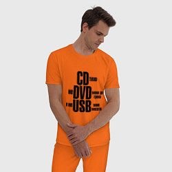 Пижама хлопковая мужская CD тихо, не DVD меня до греха и не USB мне мозги, цвет: оранжевый — фото 2