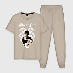 Пижама хлопковая мужская Bruce Lee dragons, цвет: миндальный