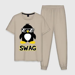 Пижама хлопковая мужская SWAG Penguin, цвет: миндальный