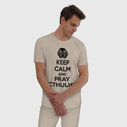 Пижама хлопковая мужская Keep Calm & Pray Cthulhu, цвет: миндальный — фото 2