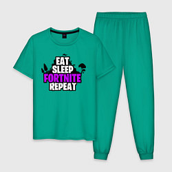Пижама хлопковая мужская Eat, Sleep, Fortnite, Repeat, цвет: зеленый