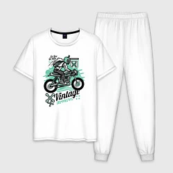 Пижама хлопковая мужская Vintage Moto, цвет: белый