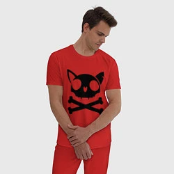 Пижама хлопковая мужская Кошачий пиратскй флаг, цвет: красный — фото 2
