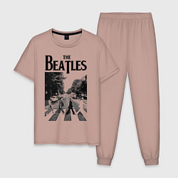 Пижама хлопковая мужская The Beatles: Mono Abbey Road цвета пыльно-розовый — фото 1