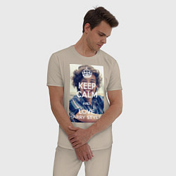 Пижама хлопковая мужская Keep Calm & Love Harry Styles, цвет: миндальный — фото 2